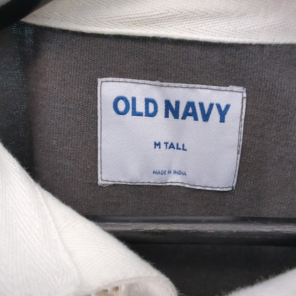 Old Navy Mens Gray Long Sleeve Rugby Shirt White Collar Medium Tall MT - Picture 4 of 11